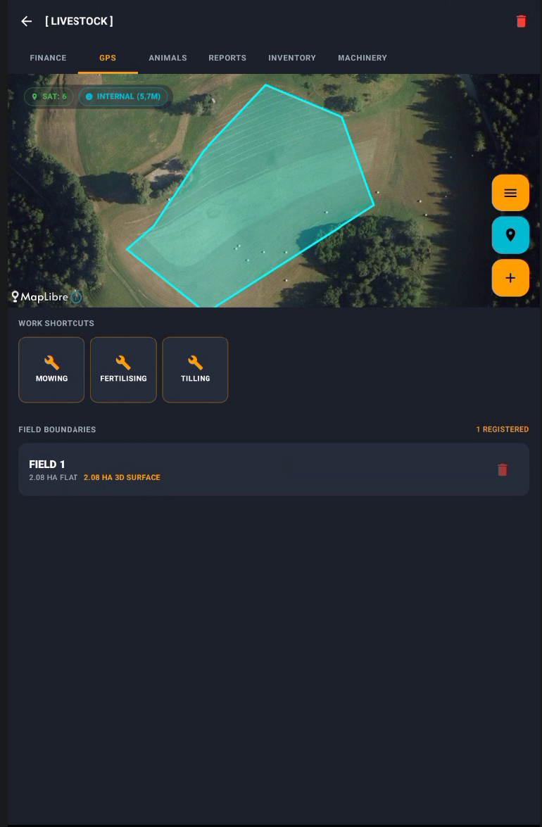 EXOHERD satellite field boundary and GPS screen