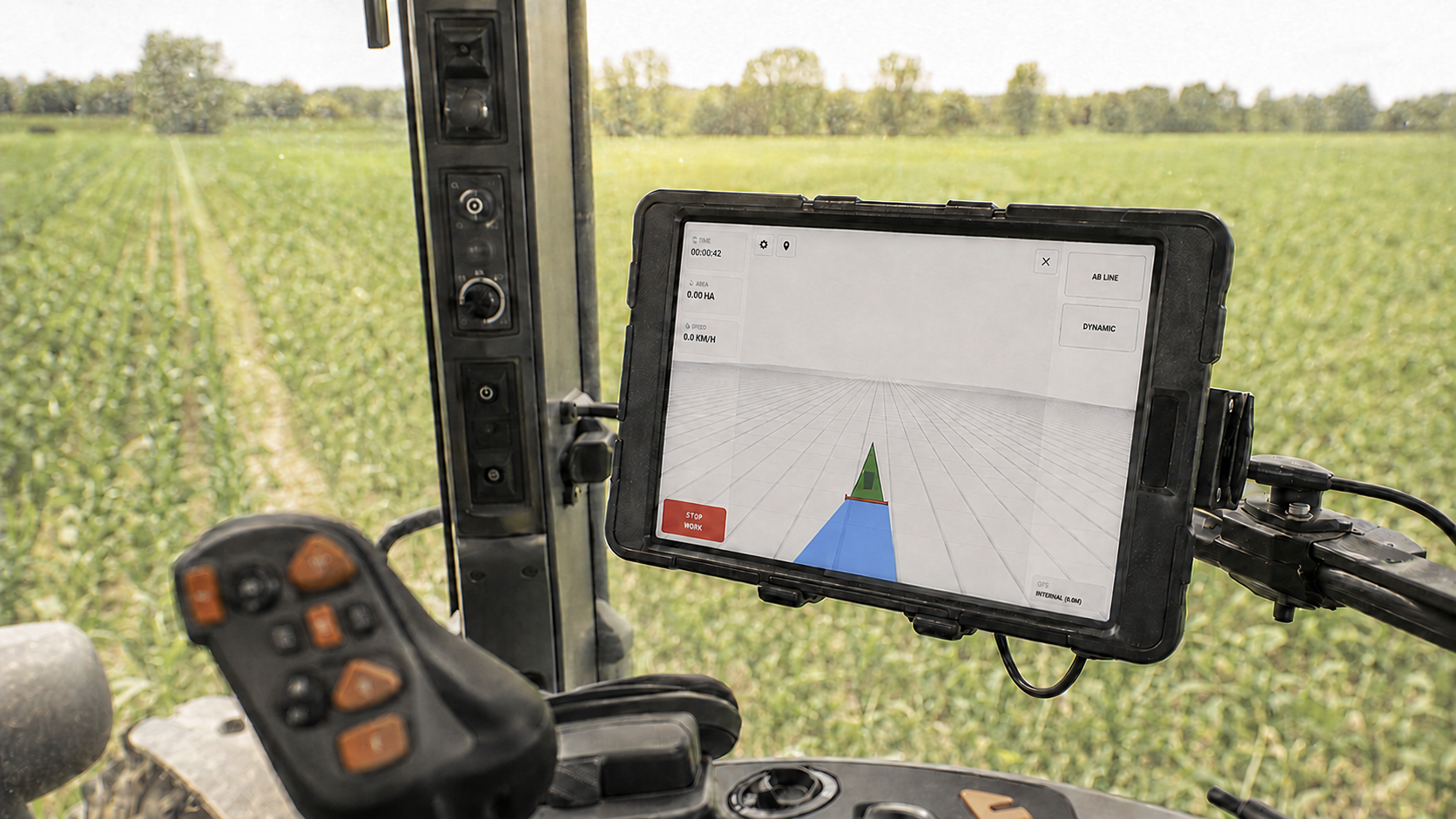 EXOHERD machine guidance displayed on a tablet inside a tractor cab